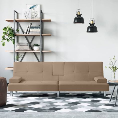 Canapé-lit Chaise Longue au Sol Canapé convertible avec porte-gobelets cappuccino similicuir XZZ6795 (1/5)