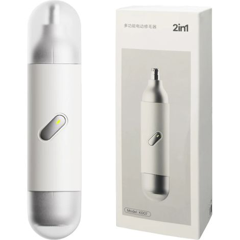 (Blanc) Tondeuse à poils de nez électrique 2 en 1, rasoir, tondeuse à poils de nez et d'oreilles (1/5)