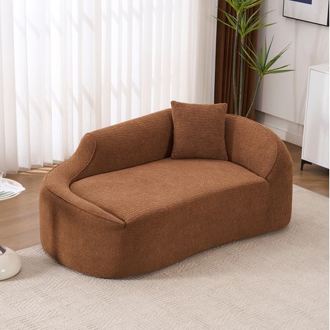Sofá cama curvo 3 en 1 de chenilla, 2 plazas, chaise longue y cama de invitados, no requiere montaje - Caramelo (1/5)