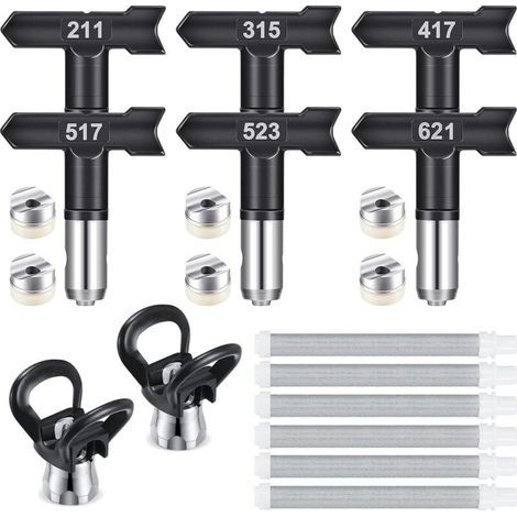 6 Pièces Buse de Pulvérisation Airless et 60 Mesh Éléments de Filtre,Buse airless pour Pistolet à Peinture Haute Pression(211,315,417,517,523,621) (1/4)