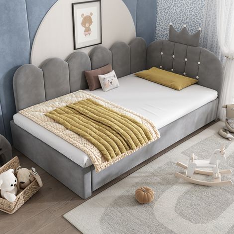 Cama nido infantil con corona y terciopelo gris OKMYHOME (1/5)