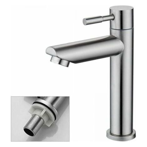 Robinet de salle de bains 1 pièce, robinet d'évier d'eau froide uniquement, robinet de lavage à la main en cuivre chromé durable-robinet lavabo vasque (1/3)