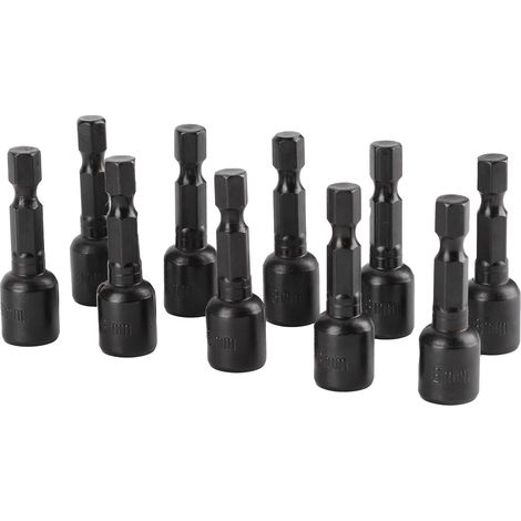 10 embouts hexagonaux noirs magnétiques puissants pour tournevis électrique, accessoires 45 x 8mm