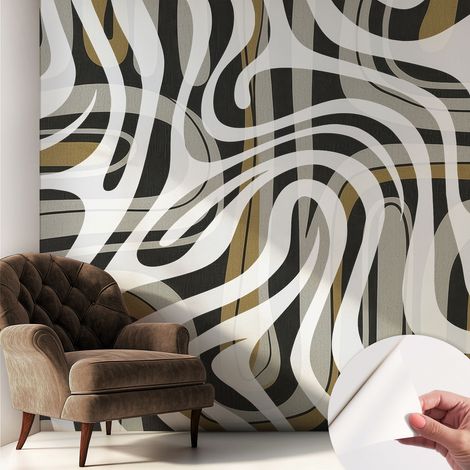 Papier peint adhésif décoratif pour salon chambre et cuisine Facile à poser avec colle Lignes abstraites 250x250 cm (1/5)