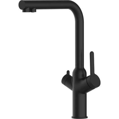 Rubinetto 3 vie miscelatore cucina Nero Opaco con canale separato per acqua filtrata, canna a L - Serie BOD (1/5)