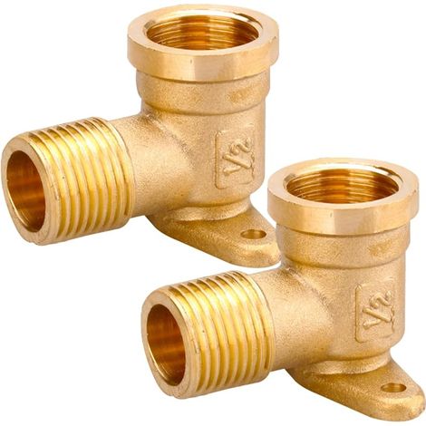 Lot de 2 raccords muraux 1/2", 1/2" en laiton, coude DN15, répartiteur d'angle mural à 90 °, raccord avec filetage intérieur, 1/2" IG x 1/2" AG raccords d'eau (1/5)