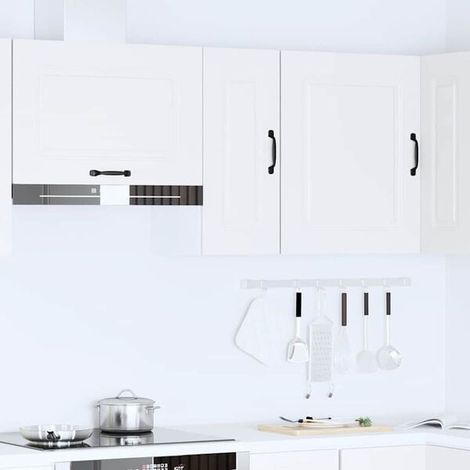 Meuble mural de cuisine blanc en bois d'ingénierie, rangement suspendu moderne pour vaisselle et épices (1/5)
