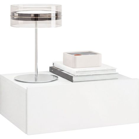 Table of bedside wall-mounted modern with drawer, in wood, 40 x 30 x 15 cm, white (1/5)