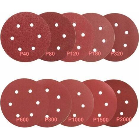 INHHUB Disques abrasifs Velcro 100 PCS 150mm Disque de Ponçage, Disque Abrasif, Papier Sablé de 40/80/120/180/320/600/800/1000/1500/2000 (10 Disques par Taille de Grain) (1/5)