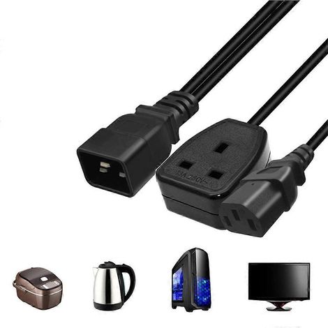 Adaptateur secteur pour appareils électroniques de voyage, câble C20 vers C13 avec prise européenne, 16 A, 0,32 m (1/4)