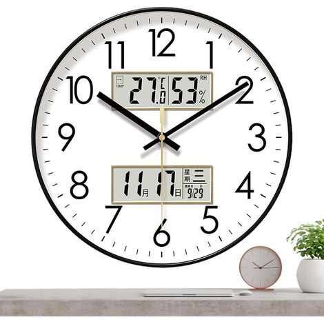 Horloge murale pour salon, horloge murale silencieuse avec fonction lueur , horloge murale avec grand écran numérique et calendrier, décoration d'intérieur pour salon, chambre à coucher (1/5)