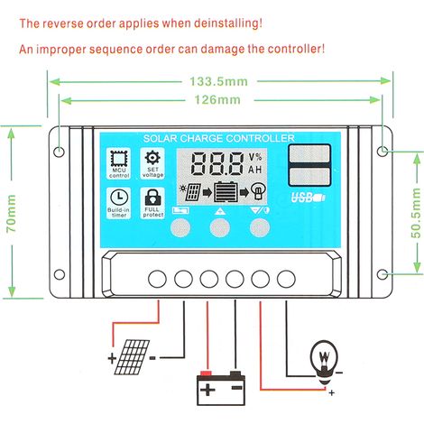 60A 12V / 24V Solarladeregler mit PWM-Smart-Regler und USB 5V 2,5A (1/5)