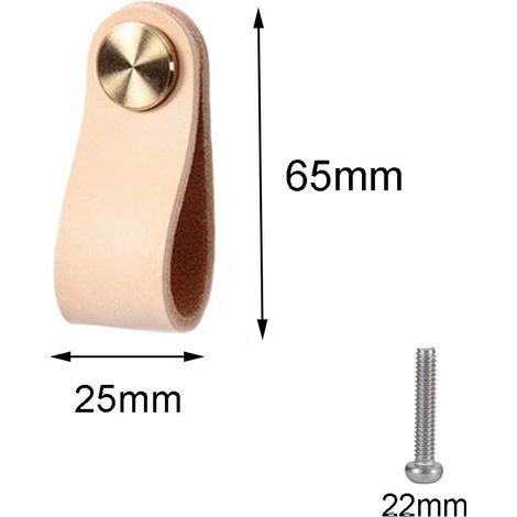Poignée En Cuir - 65 X 25 X 3,5 Mm - Pour Meuble Cuisine Armoire Tiroir Chambre Enfant - Lot De 8 Pièces Avec Vis (1/4)