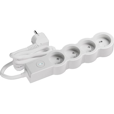 Rallonge multiprise 4x2P+T avec Interrupteur Lumineux, Cordon 3m, Usage intérieur, Blanc (1/2)