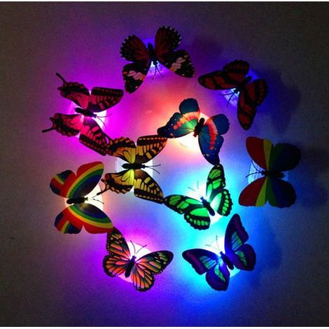 Mini Papillon Stickers Muraux Lumières Colorées Changement Papillon LED Veilleuse Lampe Maison Chambre Parti Bureau Cuisine Décoration Sticker Mural Coloré Portable et Utile (1/5)