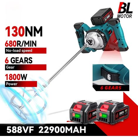Malaxeur électrique sans fil 1800 W – 6 vitesses réglables – 680 tr/min – compatible Makita 18V – pour mortier et peinture