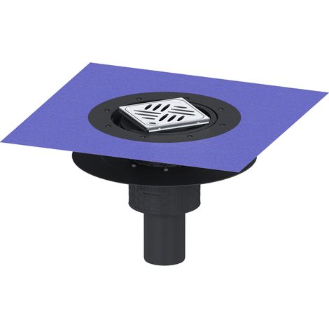 Siphon de sol Ecoguss avec bride adhésive DN 70, vertical, Variofix, grille design