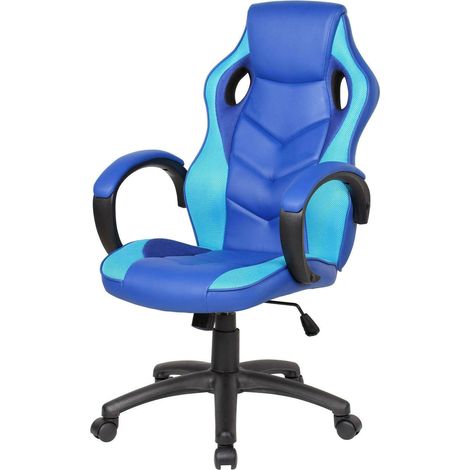 Dmora - Chaise de jeu Darlanc, Fauteuil de jeu pour adultes, Chaise de bureau, 66x61h104/114 cm, Bleu et bleu ciel (1/3)