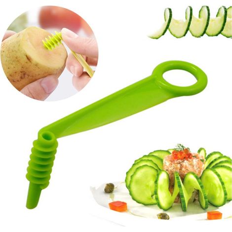 Lot de 3 spiraleuses à concombre vert en plastique, coupe-légumes en forme de torsade, outil de cuisine pratique pour salades et décorations. (1/5)