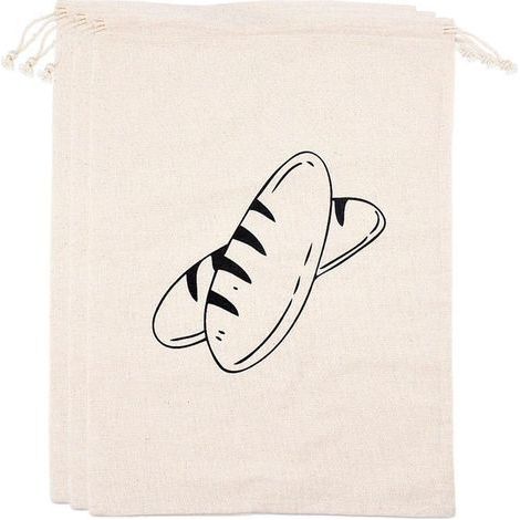 Sacs à pain en lin réutilisables - sacs en coton à cordon - respirants et écologiques - 30 x 40 cm - Lot de 3 (1/5)