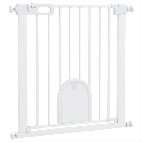 Chatière Barrière de sécurité animale avec porte chat acier blanc (1/5)