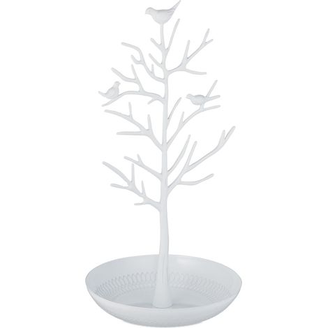 Porte-bijoux en forme d'arbre pratique range-objets 30 x 16 x 15 cm en métal blanc (1/4)