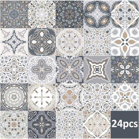 24 Stickers Carreaux, Imperméables, Résistants Chaleur, Vinyl Autocollant, Cuisine Salle de Bain (1/5)