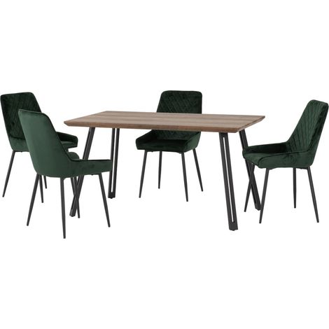 Quebec Straight Edge Dining Set with Avery Chairs - Medium Oak Effect/Black/Emerald Green Velvet (1/5)