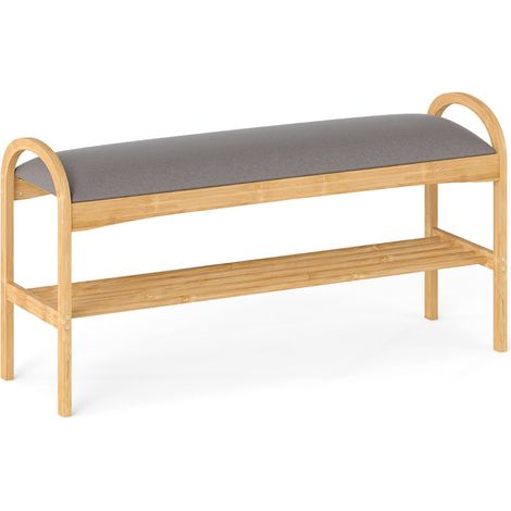 Banc à chaussures avec coussin rembourré 100,5 x 31 x 51 cm confort d'assise ambiance naturelle en bambou gris