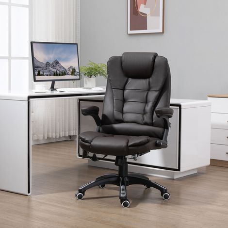 Sillón de oficina con masaje y altura regulable, de poliuretano, con 6 puntos de masaje, 62x68x111-121 cm, color marrón. (1/5)