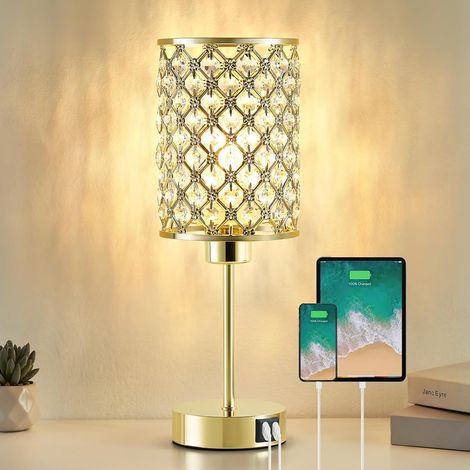 Crystal Table Lamp with USB-C/A Ports 3 Tier Touch Bedside Lamp - Crystal Shade for Girls Bedroom (1/5)