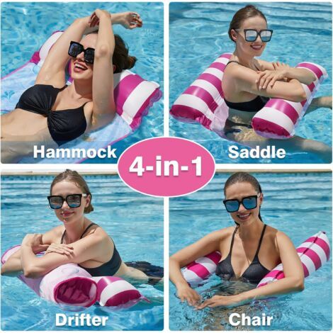 Conjunto de hamacas para piscina: 2 flotadores inflables para adultos, accesorios versátiles para piscina 4 en 1: silla reclinable, silla de ejercicios, balsa. (1/4)