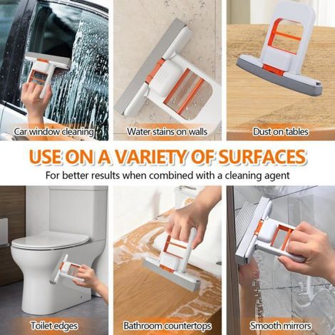 2 Pièces Mini Balai Essoreur Mini Serpillière Pliable Balai Eponge Auto-essorante Usage Sec et Humide avec 6 Éponges Nettoyer (1/5)
