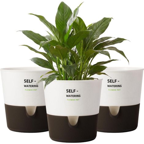 Lot de 3 pots de fleurs à réserve d'eau 16,5cm blanc pour plantes d'intérieur (1/5)
