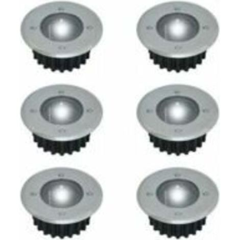 Lot de 6 spots LED solaires encastrables au sol - Diamètre : 85 mm- Ronds - Extérieur résistant au piétement - Façade en acier inoxydable (1/5)