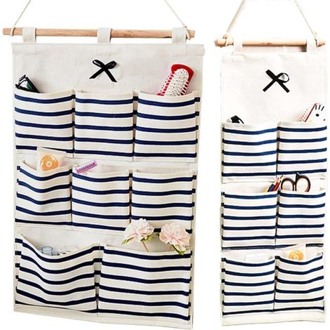 Bolsa de algodón para almacenamiento de pared - Organizador de pared - 2 piezas - Azul (1/5)