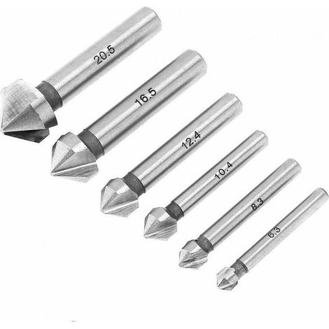6 HSS 6542 Foret Conique 90° Fraise à Noyer Forets hélicoïdaux Fraise à Ébavurer Cylindrique pour Bois Métal PVC Machine-outil 6.3/8.3/10.4/12.4/16.5/20.5mm (1/5)