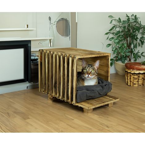 Katzenbett in geflammt mit Kissen Katzenhöhle 50x30x34cm (1/5)