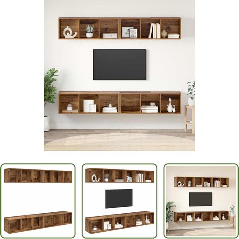 vidaXL Étagère TV - Ensemble meuble TV 4 pcs Bois Ancien 37 x 37 x 107 cm (1/5)