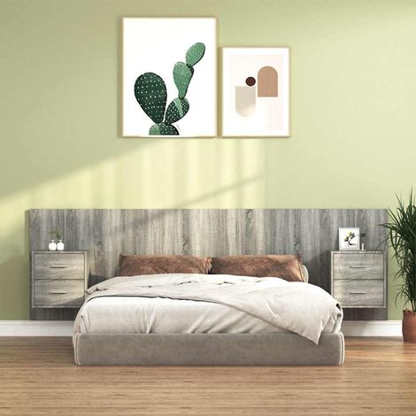 vidaXL Cabecero de cama y mesitas madera contrachapada gris Sonoma (1/5)