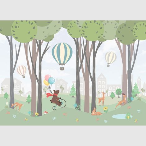 Papier peint intissé - Ours avec des ballons - 375x270 cm