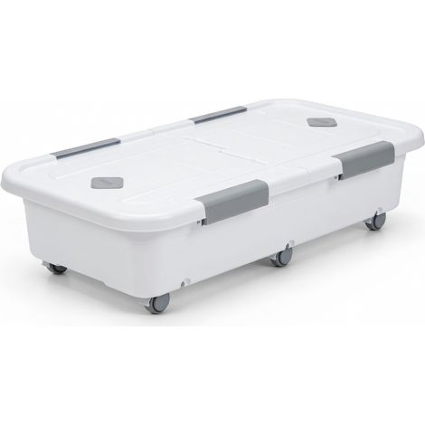 Boîte de rangement lit roulettes blanc neige 95 x 48 x 16 (1/5)