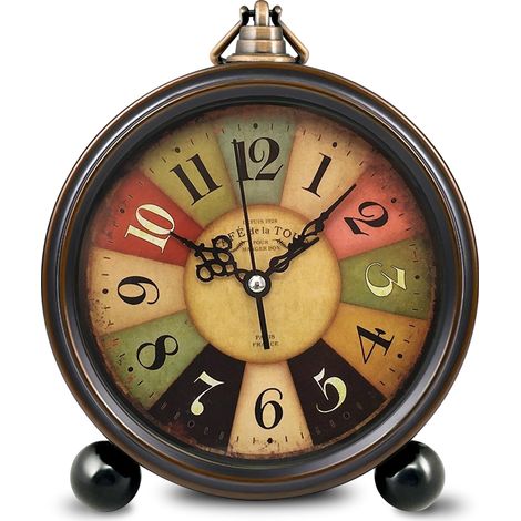 Réveil analogique vintage - Petite horloge de 5,25 pouces - Rétro - Veilleuse à piles - Sans tic-tac - silencieux - Pour chambre à coucher, table de chevet, salon, décoration, bureau (1/5)