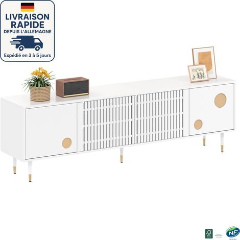 MODFU - Mueble de TV de 4 puertas con almacenaje, mueble bajo, apto para salón y dormitorio, 5 patas, 170×36×54cm, MDF, blanco (1/5)
