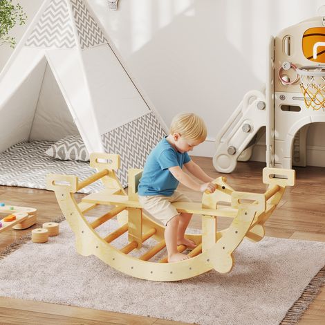 Estructura de escalada Montessori para interiores, arco de madera 2 en 1, para niños de 2 a 4 años, 110 x 52 x 45 cm, madera natural.