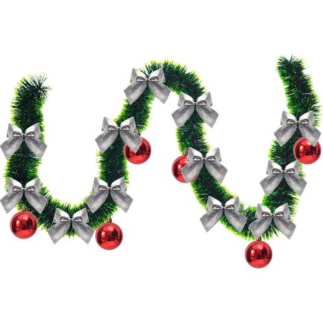 Guirlande Enrubanée De Noël - Boules Festives Et Nœuds Rouges - Pour Décoration De Meuble Cuisine, Cheminée, Mur, Arbre De Noël, Rampe D'Escalier - Intérieur Et Extérieur - 1 Pièce (1/5)