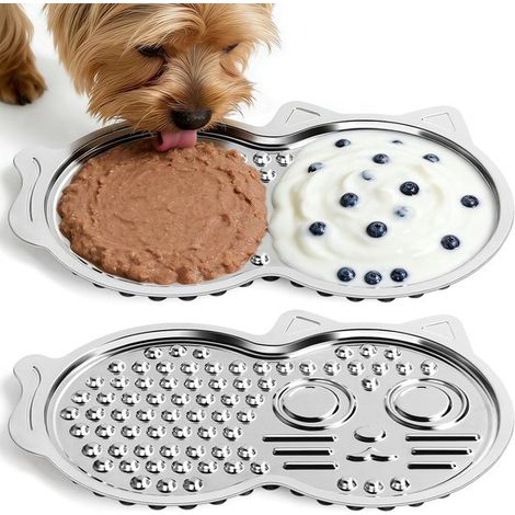 Tappetino da leccare per cani e gatti in acciaio inossidabile, distributore di cibo a lenta erogazione con ventosa, lavabile in lavastoviglie, 38x25x1,8 cm (1/5)