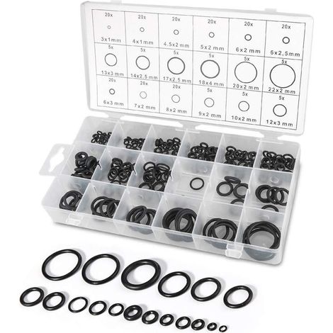 Ensemble de 225 joints toriques en caoutchouc — comprend 18 tailles (3 à 22 mm) pour tuyaux, injecteurs de carburant, robinets, etc. (1/5)