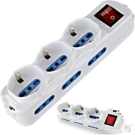 Trade Shop - Regleta De Enchufes De 9 Polos Con Botón De Encendido/apagado 16a 6+3shuko - (1/3)