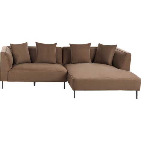 3 Seater Corner Sofa Brown Fabric Upholstery Left Handed with Armrests Cushions Modern Style Living Room SATER (1/5)